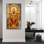 Elegant Lord Venkateswara Balaji Religious Acrylic Painting with Golden Floral Temple Design