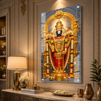 Elegant Lord Venkateswara Balaji Religious Acrylic Painting with Golden Floral Temple Design