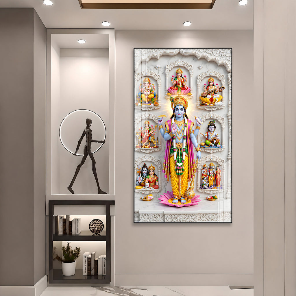 Sacred Dashavatara Vishnu Acrylic Painting for Mandir, Office and Spiritual Wall Decoration