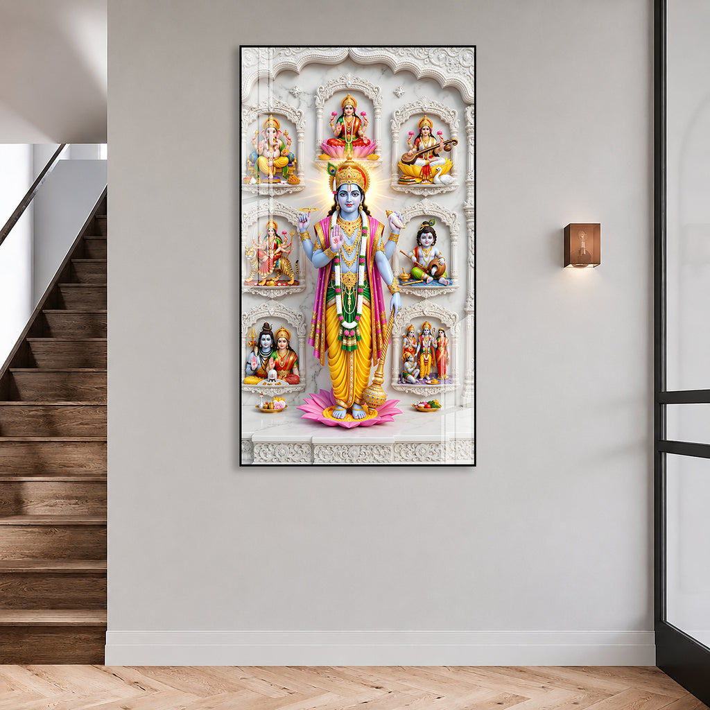 Sacred Dashavatara Vishnu Acrylic Painting for Mandir, Office and Spiritual Wall Decoration