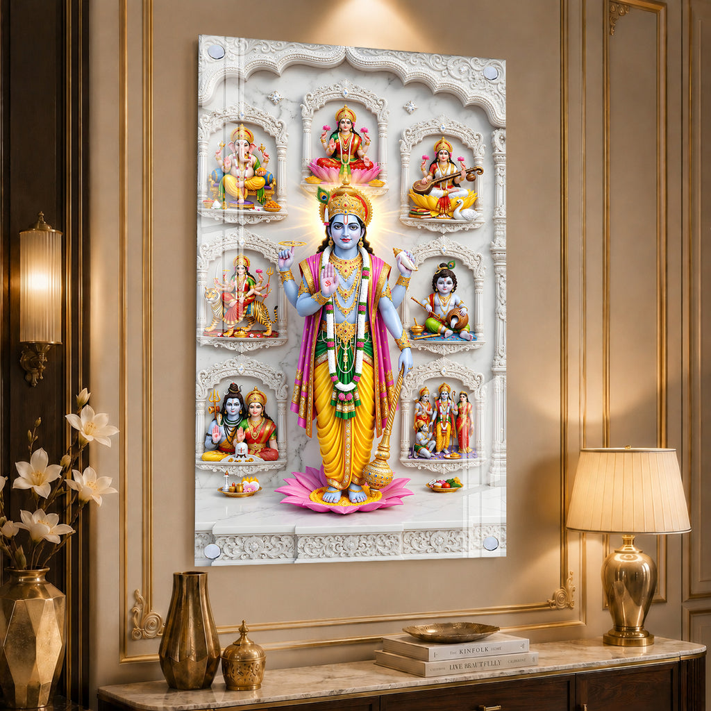 Sacred Dashavatara Vishnu Acrylic Painting for Mandir, Office and Spiritual Wall Decoration