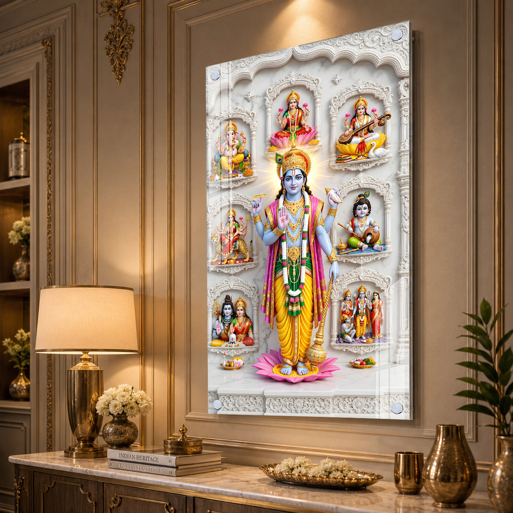 Sacred Dashavatara Vishnu Acrylic Painting for Mandir, Office and Spiritual Wall Decoration