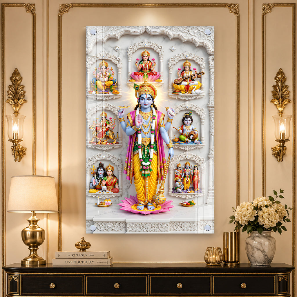 Sacred Dashavatara Vishnu Acrylic Painting for Mandir, Office and Spiritual Wall Decoration