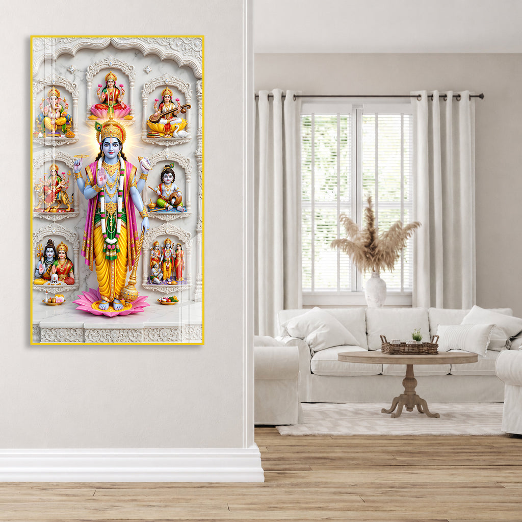 Sacred Dashavatara Vishnu Acrylic Painting for Mandir, Office and Spiritual Wall Decoration