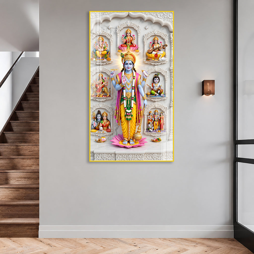 Sacred Dashavatara Vishnu Acrylic Painting for Mandir, Office and Spiritual Wall Decoration