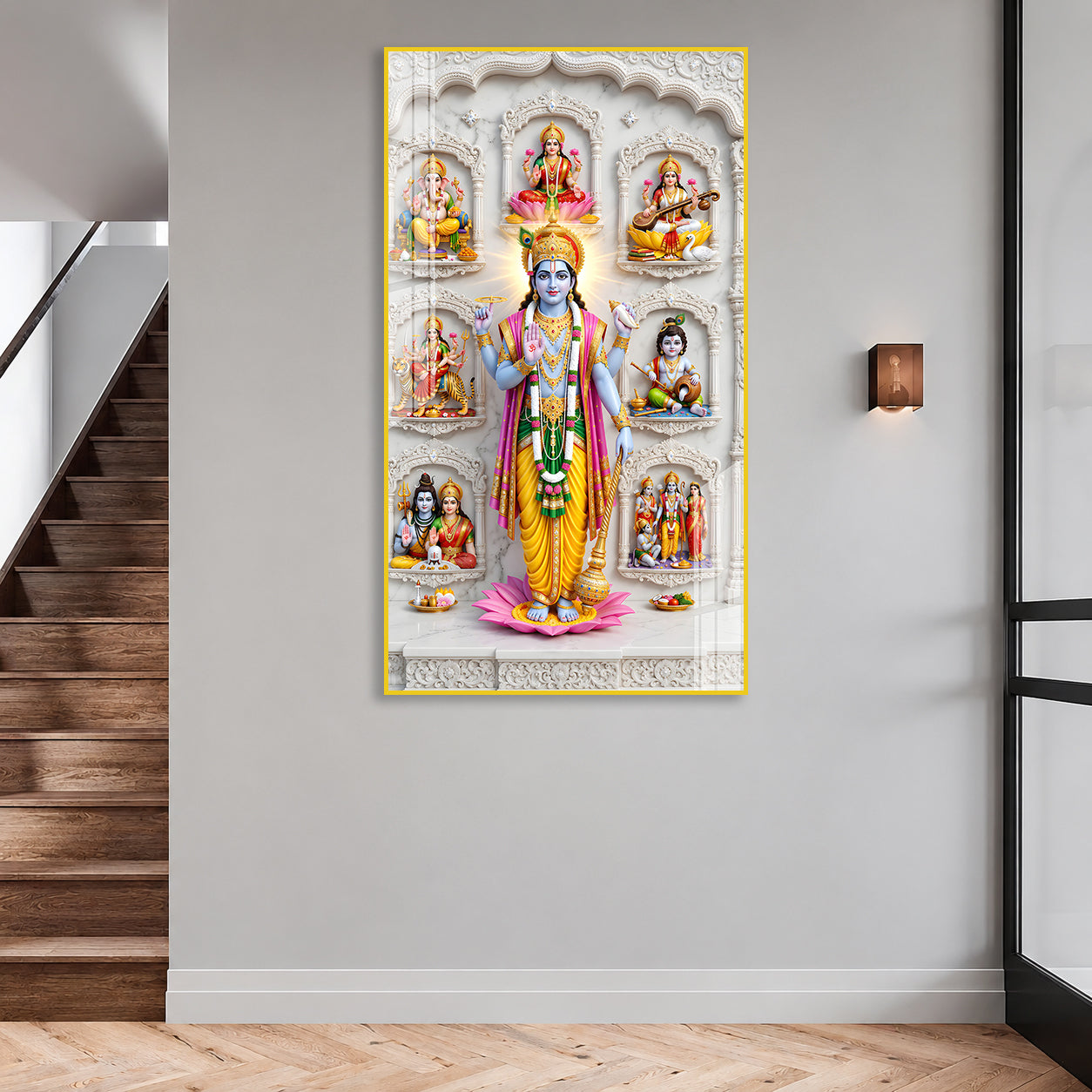 Sacred Dashavatara Vishnu Acrylic Painting for Mandir, Office and Spiritual Wall Decoration