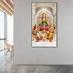 Luxury Hindu Gods Lakshmi Ganesha Saraswati Acrylic Painting with Marble Temple for Home Decoration