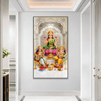 Luxury Hindu Gods Lakshmi Ganesha Saraswati Acrylic Painting with Marble Temple for Home Decoration
