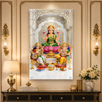 Luxury Hindu Gods Lakshmi Ganesha Saraswati Acrylic Painting with Marble Temple for Home Decoration