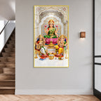 Luxury Hindu Gods Lakshmi Ganesha Saraswati Acrylic Painting with Marble Temple for Home Decoration