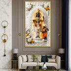 Luxury Lord Ram and Hanuman Devotional Acrylic Wall Frame with Marble Temple Design