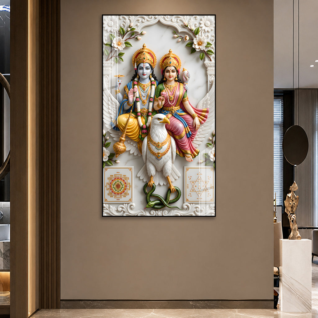 Sacred Lord Vishnu and Goddess Lakshmi on Garuda Acrylic Wall Art for Positive Energy and Prosperity
