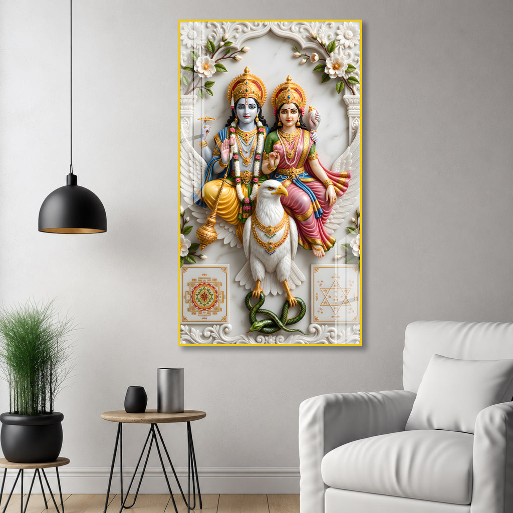 Sacred Lord Vishnu and Goddess Lakshmi on Garuda Acrylic Wall Art for Positive Energy and Prosperity