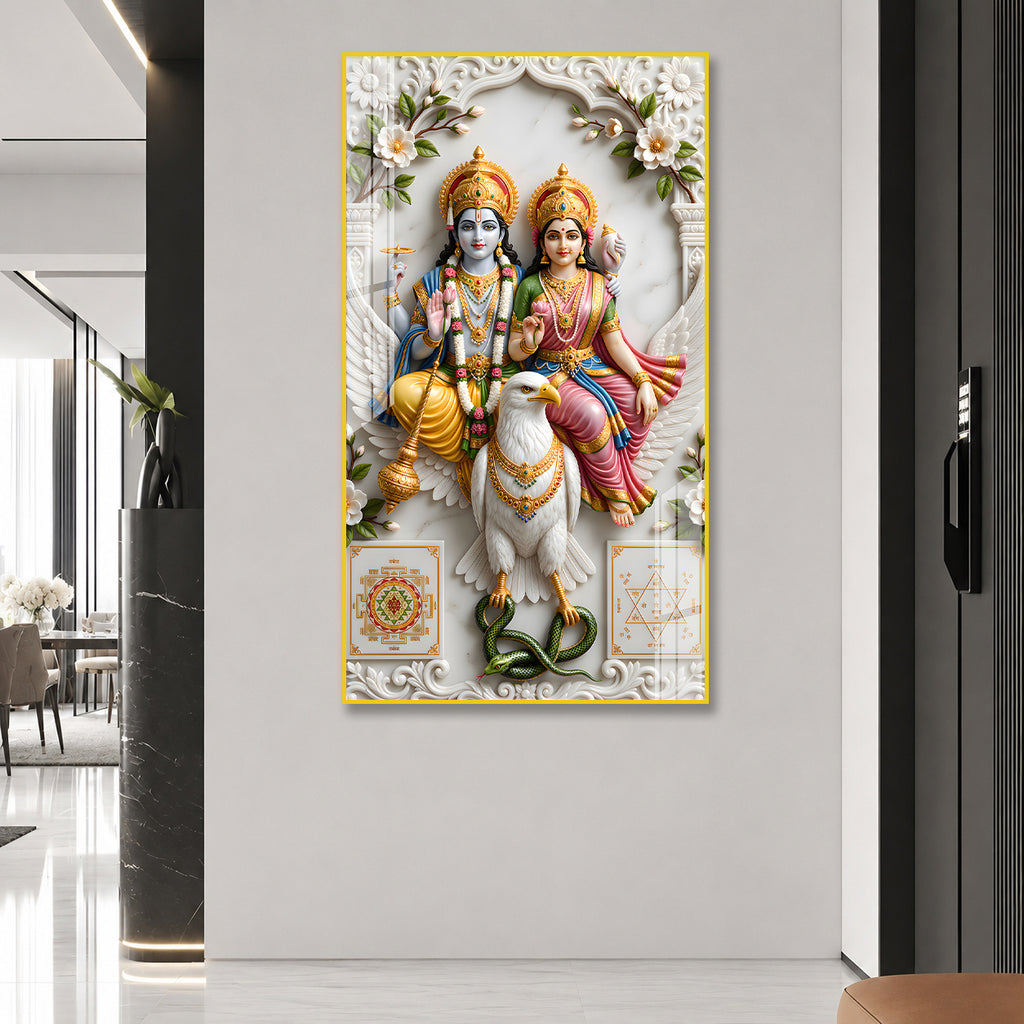 Sacred Lord Vishnu and Goddess Lakshmi on Garuda Acrylic Wall Art for Positive Energy and Prosperity