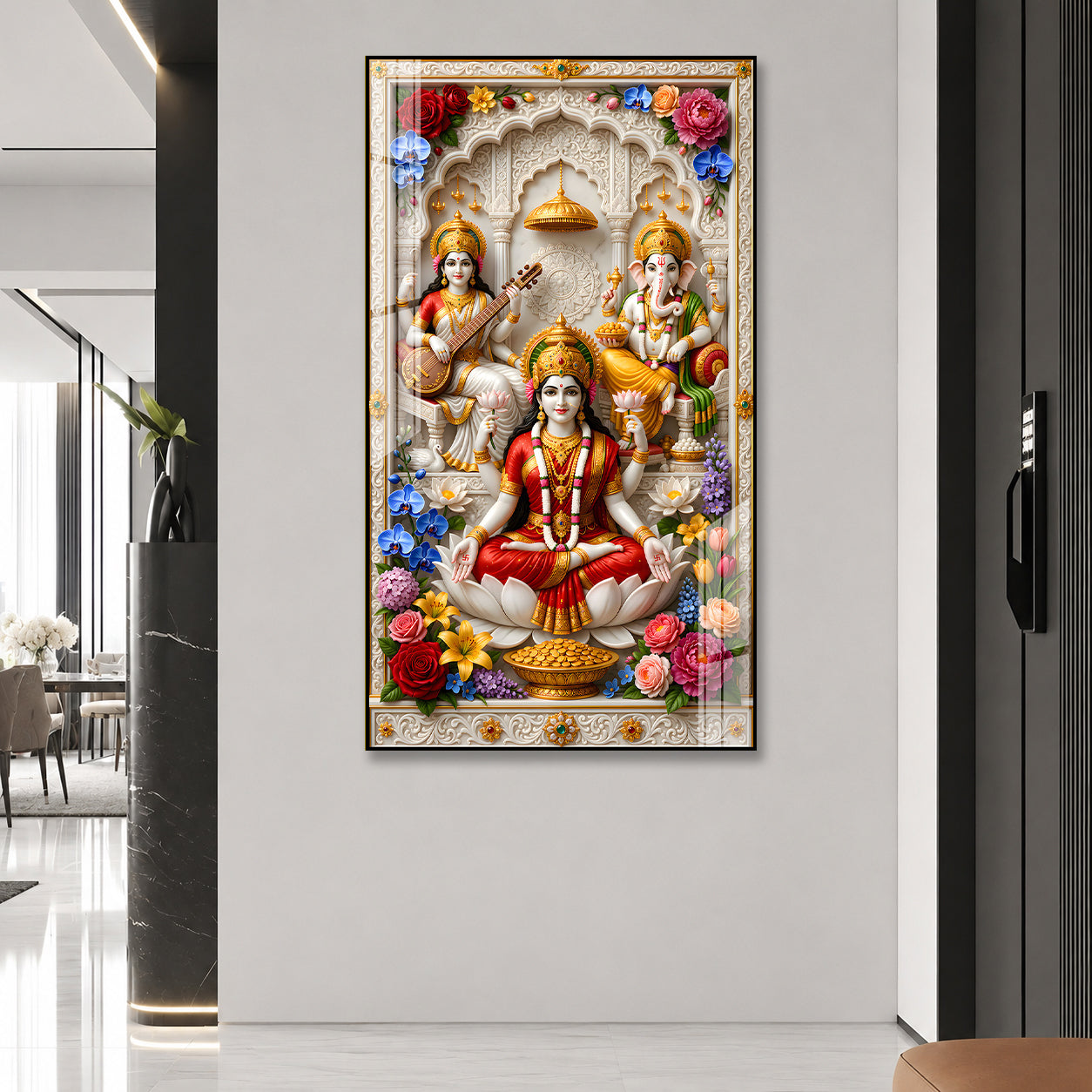 Hindu Gods Lakshmi Ganesha Saraswati Acrylic Wall Decor for Home Temple and Spiritual Interior