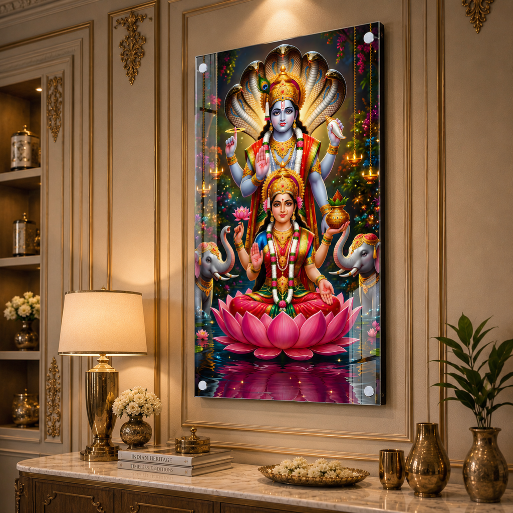 Elegant Lakshmi Narayan Divine Acrylic Wall Art for Housewarming Gift