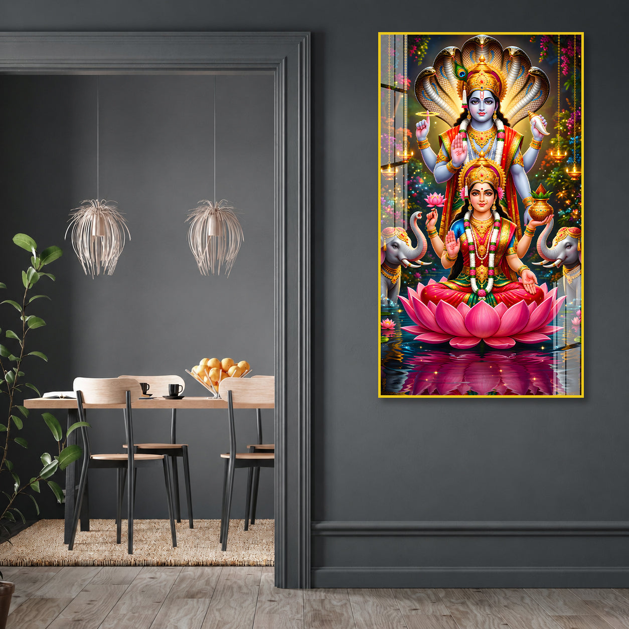Elegant Lakshmi Narayan Divine Acrylic Wall Art for Housewarming Gift