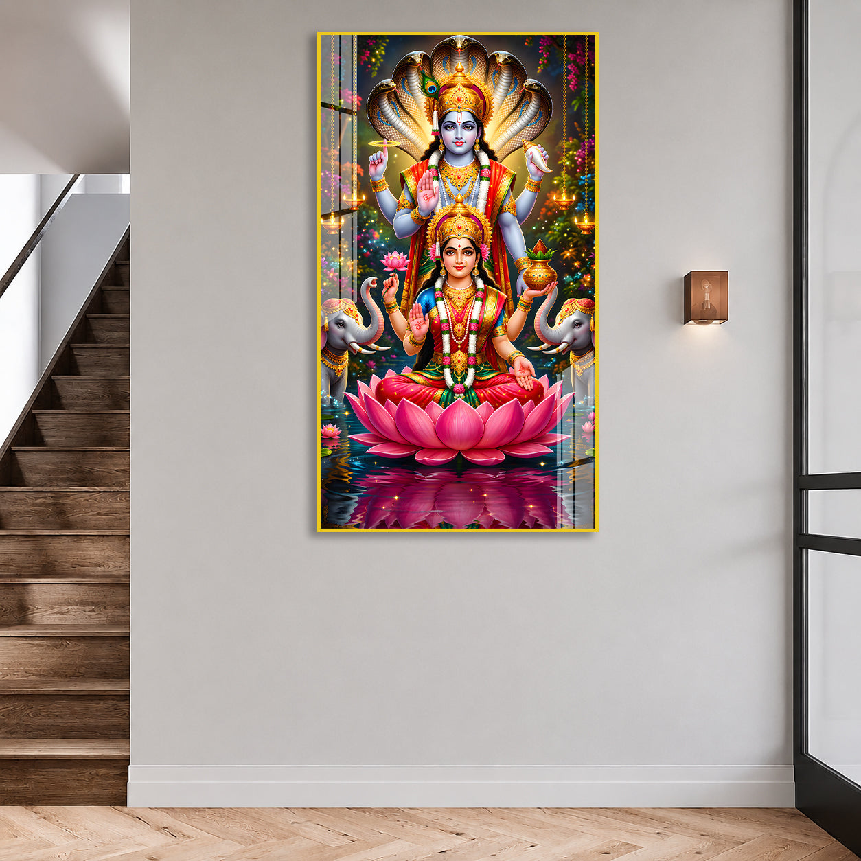 Elegant Lakshmi Narayan Divine Acrylic Wall Art for Housewarming Gift