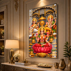 Luxury Acrylic Wall Decor Featuring Goddess Lakshmi, Lord Ganesha and Saraswati for Positive Energy Home