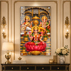Luxury Acrylic Wall Decor Featuring Goddess Lakshmi, Lord Ganesha and Saraswati for Positive Energy Home