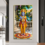 Shri Ram Acrylic Wall Painting with Floral Rangoli and Temple for Spiritual Home Decor