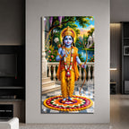 Shri Ram Acrylic Wall Painting with Floral Rangoli and Temple for Spiritual Home Decor