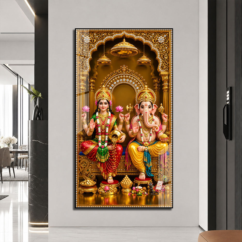 Goddess Lakshmi and Lord Ganesha Acrylic Wall Painting for Home Temple and Pooja Room Decor