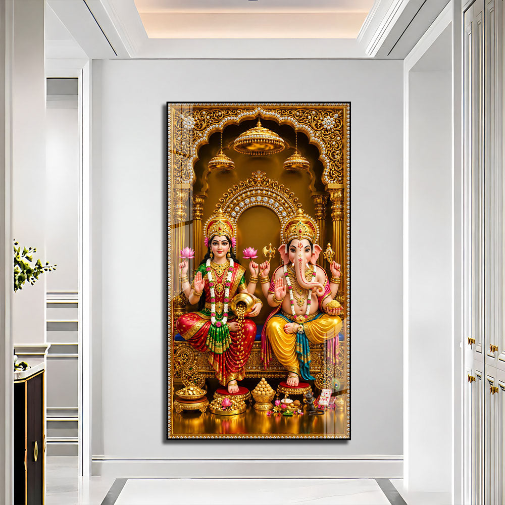 Goddess Lakshmi and Lord Ganesha Acrylic Wall Painting for Home Temple and Pooja Room Decor