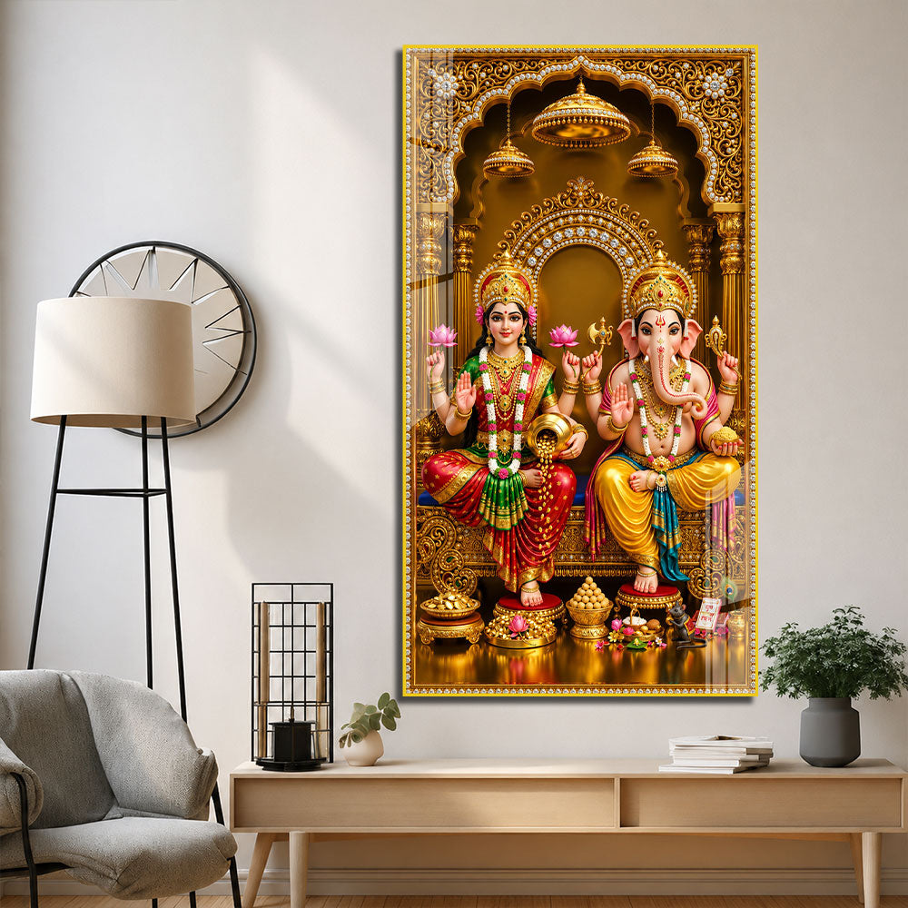 Goddess Lakshmi and Lord Ganesha Acrylic Wall Painting for Home Temple and Pooja Room Decor