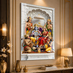 Premium Lord Ram Sita Lakshman Hanuman Acrylic Wall Decor with Marble Temple Background