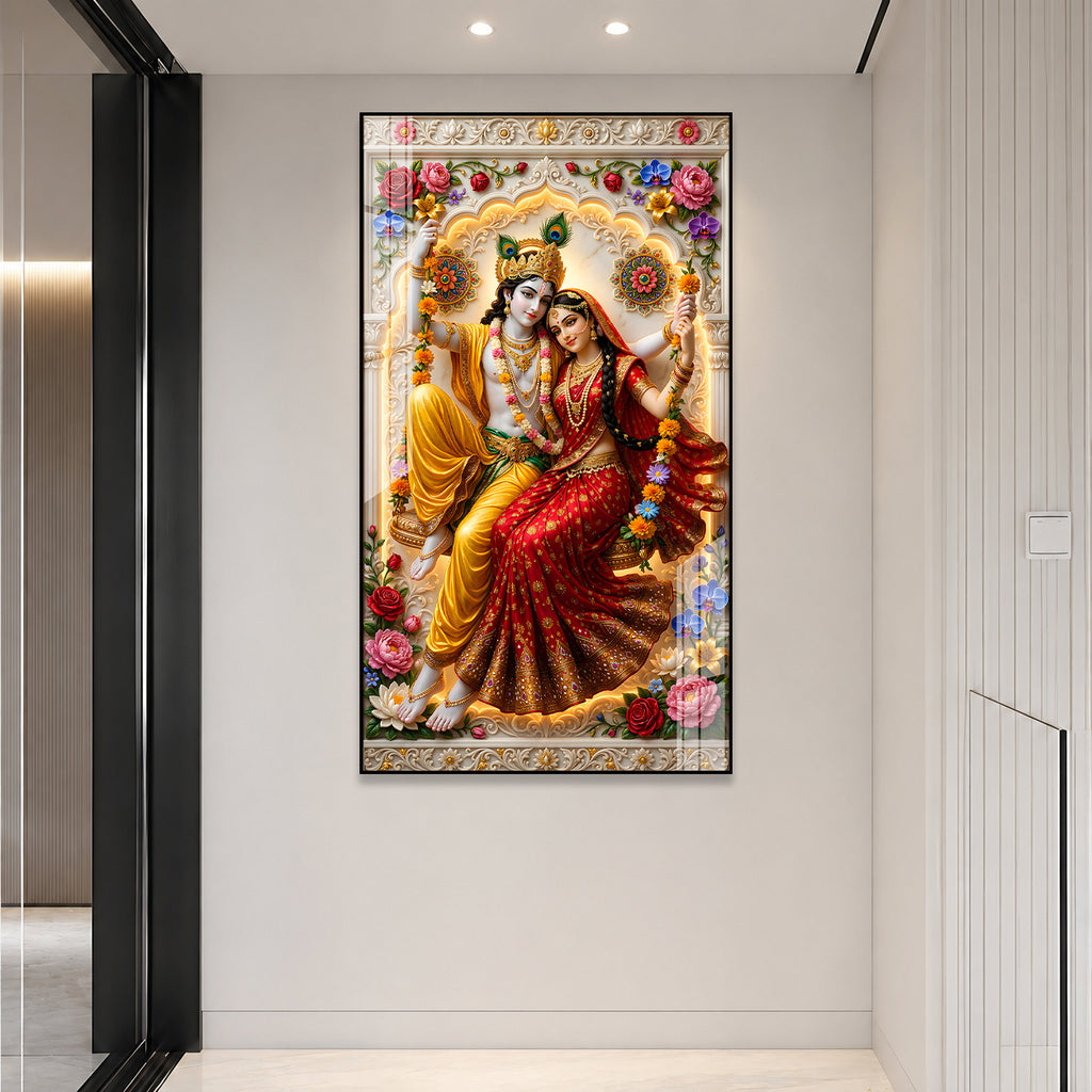 Luxury Radha Krishna Jhula Acrylic Wall Art for Living Room and Pooja Room Decor