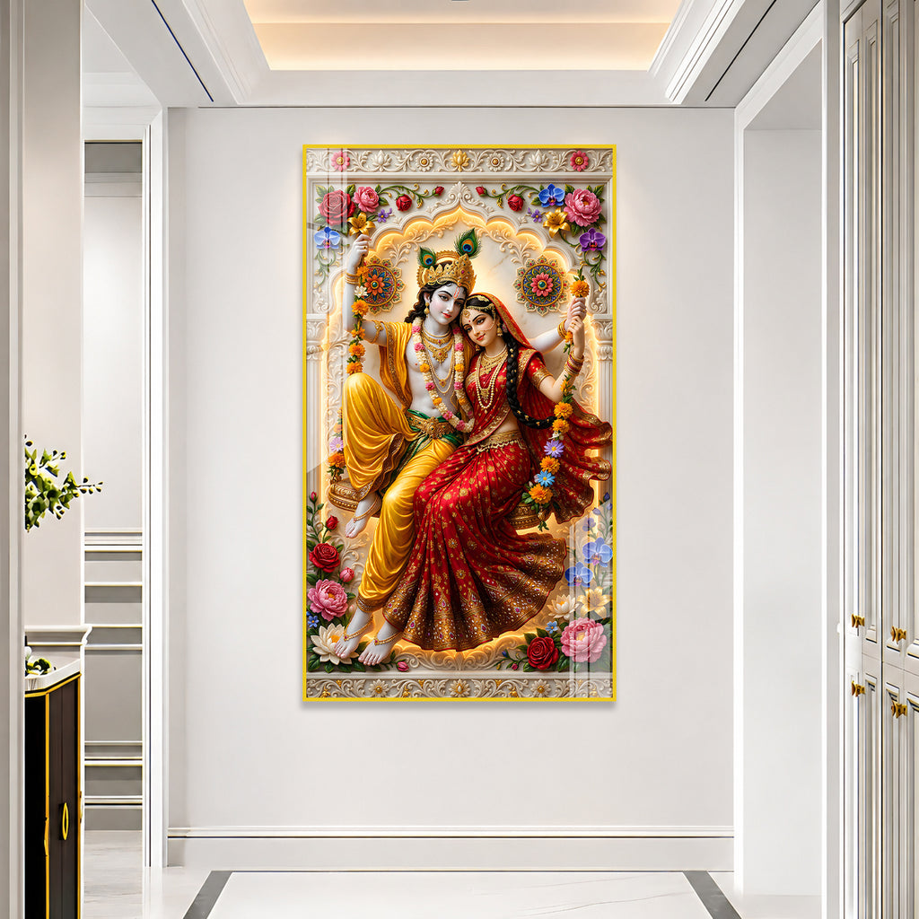Luxury Radha Krishna Jhula Acrylic Wall Art for Living Room and Pooja Room Decor
