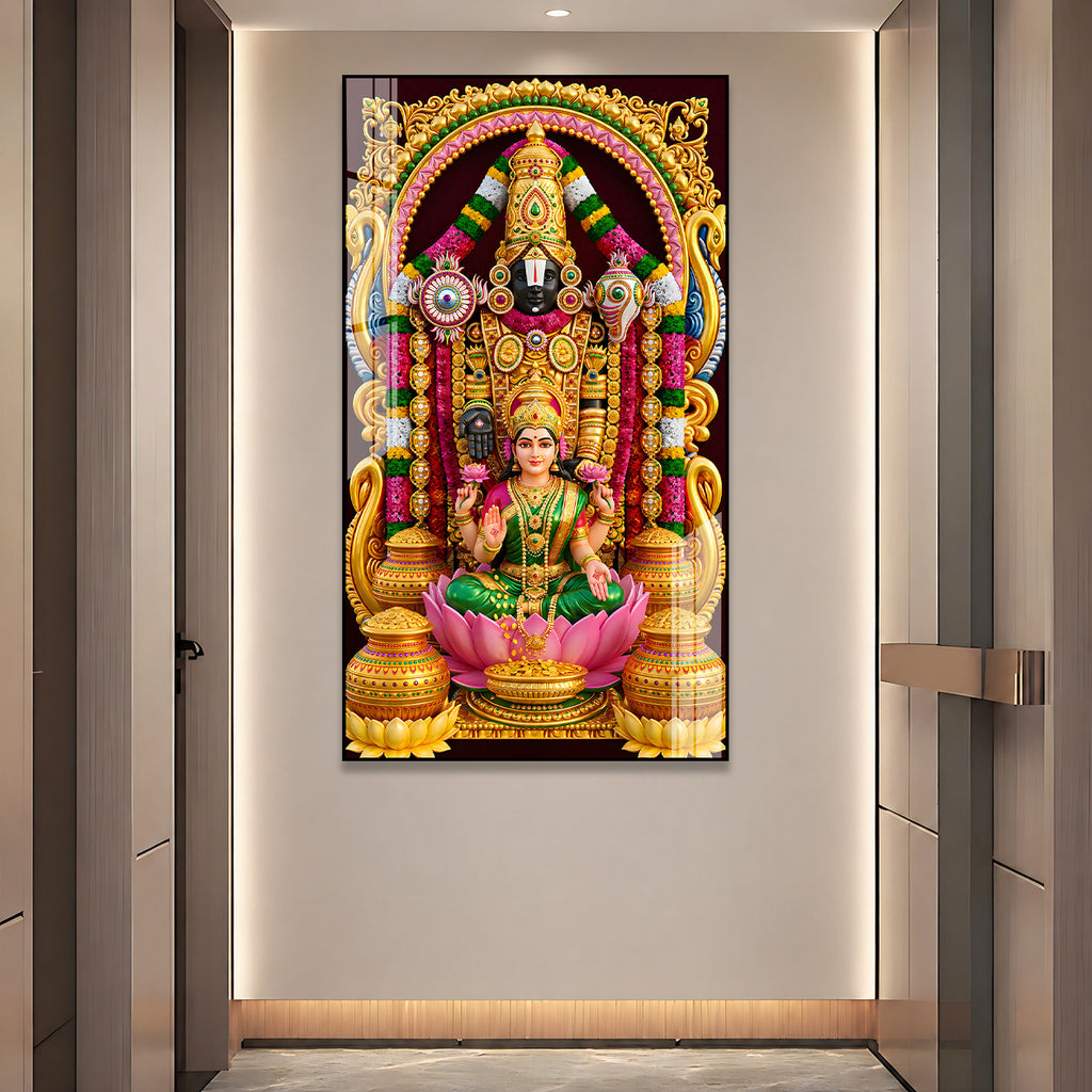 Luxury Hindu Religious Tirupati Balaji with Lakshmi Acrylic Painting for Interior Wall Decor