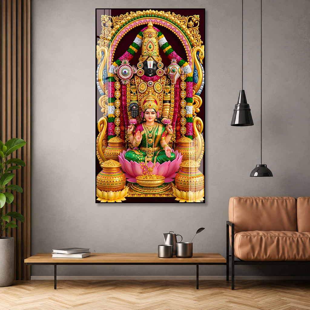Luxury Hindu Religious Tirupati Balaji with Lakshmi Acrylic Painting for Interior Wall Decor
