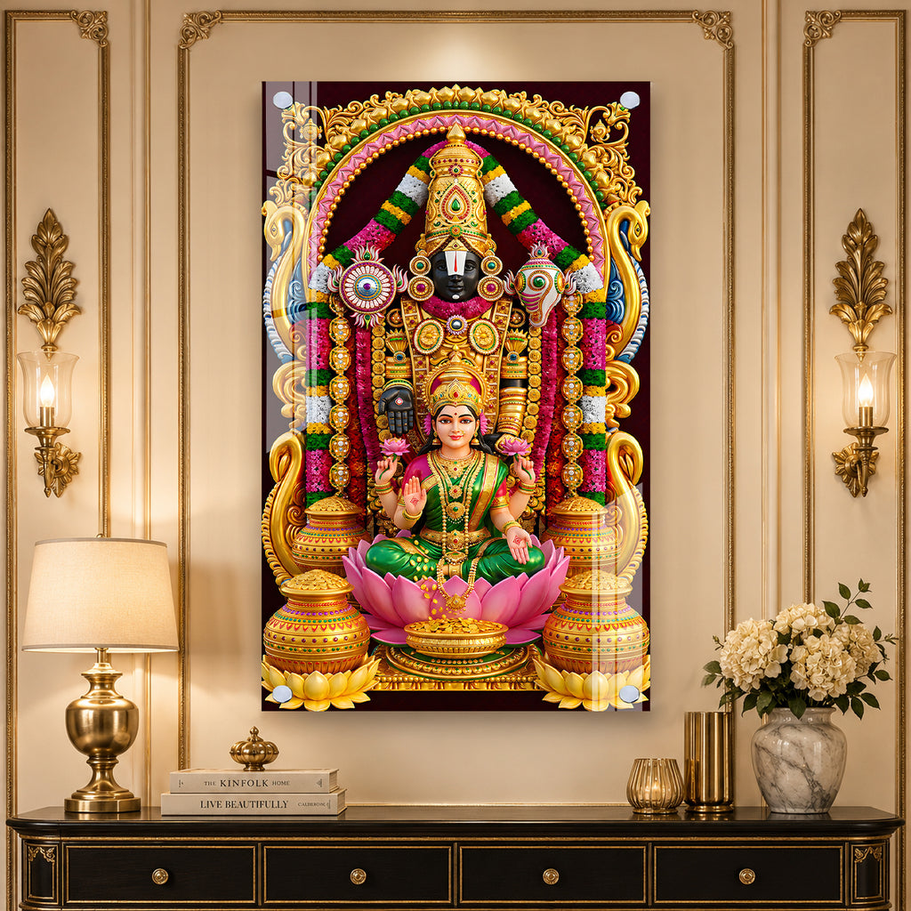 Luxury Hindu Religious Tirupati Balaji with Lakshmi Acrylic Painting for Interior Wall Decor