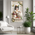 Luxury Laddu Gopal Krishna Acrylic Glass Wall Painting for Home Temple and Interior Decor