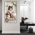 Luxury Laddu Gopal Krishna Acrylic Glass Wall Painting for Home Temple and Interior Decor