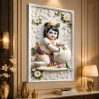Luxury Laddu Gopal Krishna Acrylic Glass Wall Painting for Home Temple and Interior Decor
