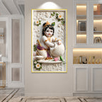 Luxury Laddu Gopal Krishna Acrylic Glass Wall Painting for Home Temple and Interior Decor