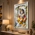 Premium Murli Manohar Baby Krishna Acrylic Wall Painting for Home Temple Interior Decor