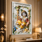 Premium Murli Manohar Baby Krishna Acrylic Wall Painting for Home Temple Interior Decor