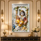 Premium Murli Manohar Baby Krishna Acrylic Wall Painting for Home Temple Interior Decor