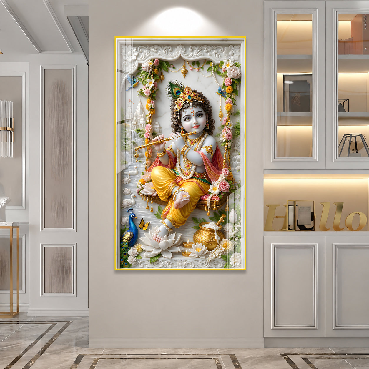 Premium Murli Manohar Baby Krishna Acrylic Wall Painting for Home Temple Interior Decor