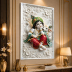 Premium Lord Krishna with Peacock Feather and Calf Acrylic Painting for Home Temple Decor