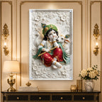 Premium Lord Krishna with Peacock Feather and Calf Acrylic Painting for Home Temple Decor