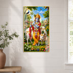 Sacred Shri Krishna with Gau Mata Acrylic Glass Wall Painting for Hindu Home Temple Decor