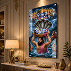 Premium Vasudeva Carrying Bal Krishna Acrylic Wall Painting for Spiritual Home Decoration