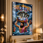 Premium Vasudeva Carrying Bal Krishna Acrylic Wall Painting for Spiritual Home Decoration