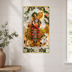 Divine Lord Krishna with Kamdhenu Cow Acrylic Glass Wall Painting for Spiritual Home Decor