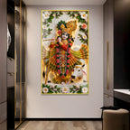 Divine Lord Krishna with Kamdhenu Cow Acrylic Glass Wall Painting for Spiritual Home Decor